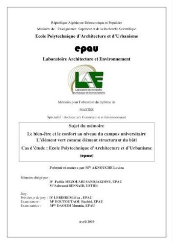 Le Bien-être et le confort au niveau du campus universitaire l'élément vert comme élément structurant du bâti Le Bien-être et le confort au niveau du campus universitaire l'élément vert comme élément structurant du bâti