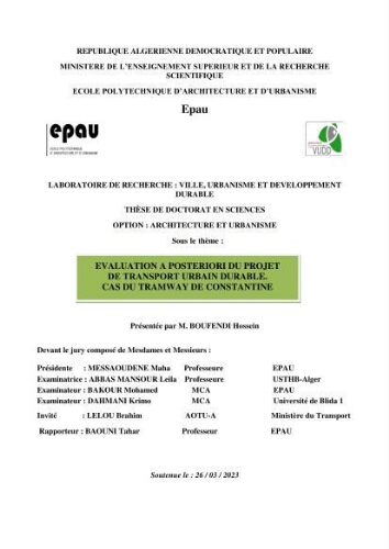 Evaluation a posteriori du projet urbain durable Evaluation a posteriori du projet urbain durable