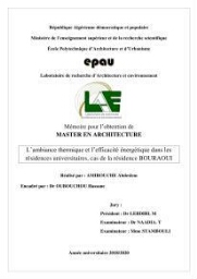 L'Ambiance thermique et l’efficacité énergétique dans les résidences universitaires L'Ambiance thermique et l’efficacité énergétique dans les résidences universitaires