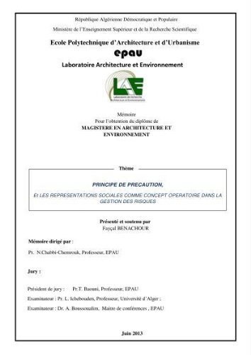Principes de précaution, et les représentations sociales comme concept operatoire dans la gestion des risques Principes de précaution, et les représentations sociales comme concept operatoire dans la gestion des risques