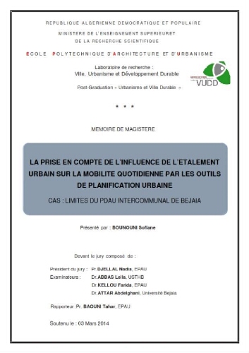 La Prise en compte de L'influence de l'étalement urbain sur la mobilité quotidienne par les outils de planification urbaine La Prise en compte de L'influence de l'étalement urbain sur la mobilité quotidienne par les outils de planification urbaine