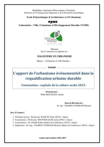 L'Apport de l'urbanisme évènementiel dans la requalification urbaine durable L'Apport de l'urbanisme évènementiel dans la requalification urbaine durable