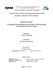 Evaluation de la participation citoyenne dans le cadre du projet d’aménagement de la baie d’Alger Evaluation de la participation citoyenne dans le cadre du projet d’aménagement de la baie d’Alger