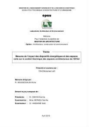 Évaluation de l'impact ds dispositifs énergétiques et de la végétation sur le confort thermique des espaces architecturaux de l'EPAU Évaluation de l'impact ds dispositifs énergétiques et de la végétation sur le confort thermique des espaces architecturaux de l'EPAU