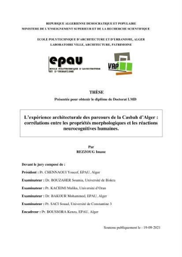 L'Expérience architecturale des parcours de la Casbah d'Alger L'Expérience architecturale des parcours de la Casbah d'Alger