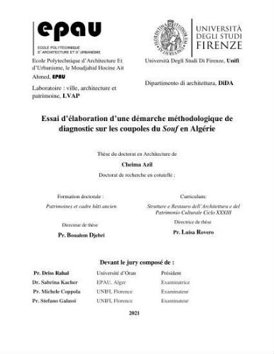 Essai d'élaboration d'une démarche méthodologique de diagnostic sur les coupoles du Souf en Algérie Essai d'élaboration d'une démarche méthodologique de diagnostic sur les coupoles du Souf en Algérie