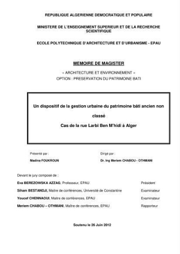 Un dispositif de gestion urbaine du patrimoine bâti ancien non classé Un dispositif de gestion urbaine du patrimoine bâti ancien non classé