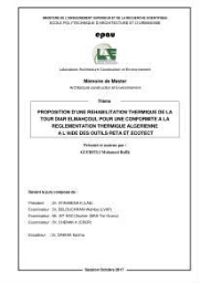 Proposition d'une réhabilitation thermique de la tour Diar El Mahçoul pour une confomité à la règlementation thermique Algérienne à l'aide des outils RETA et ECOTECT Proposition d'une réhabilitation thermique de la tour Diar El Mahçoul pour une confomité à la règlementation thermique Algérienne à l'aide des outils RETA et ECOTECT
